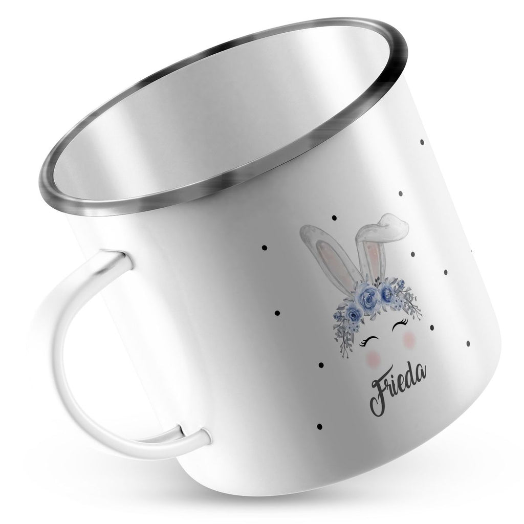 Emaille Tasse Hase mit blauen Blumen - von Mikalino