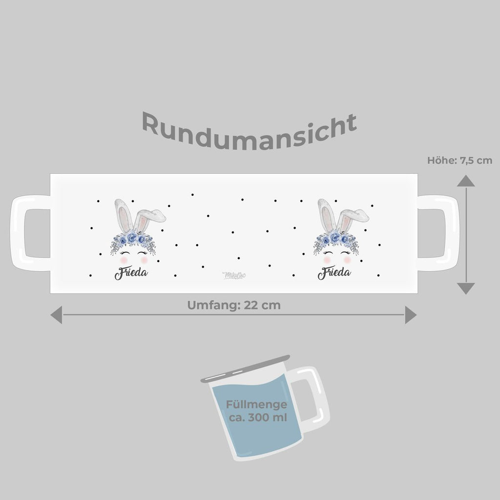 Emaille Tasse Hase mit blauen Blumen - von Mikalino