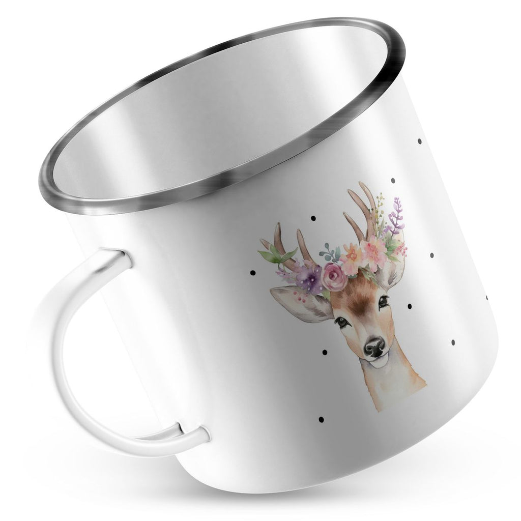 Emaille Tasse Reh mit Blumen - von Mikalino