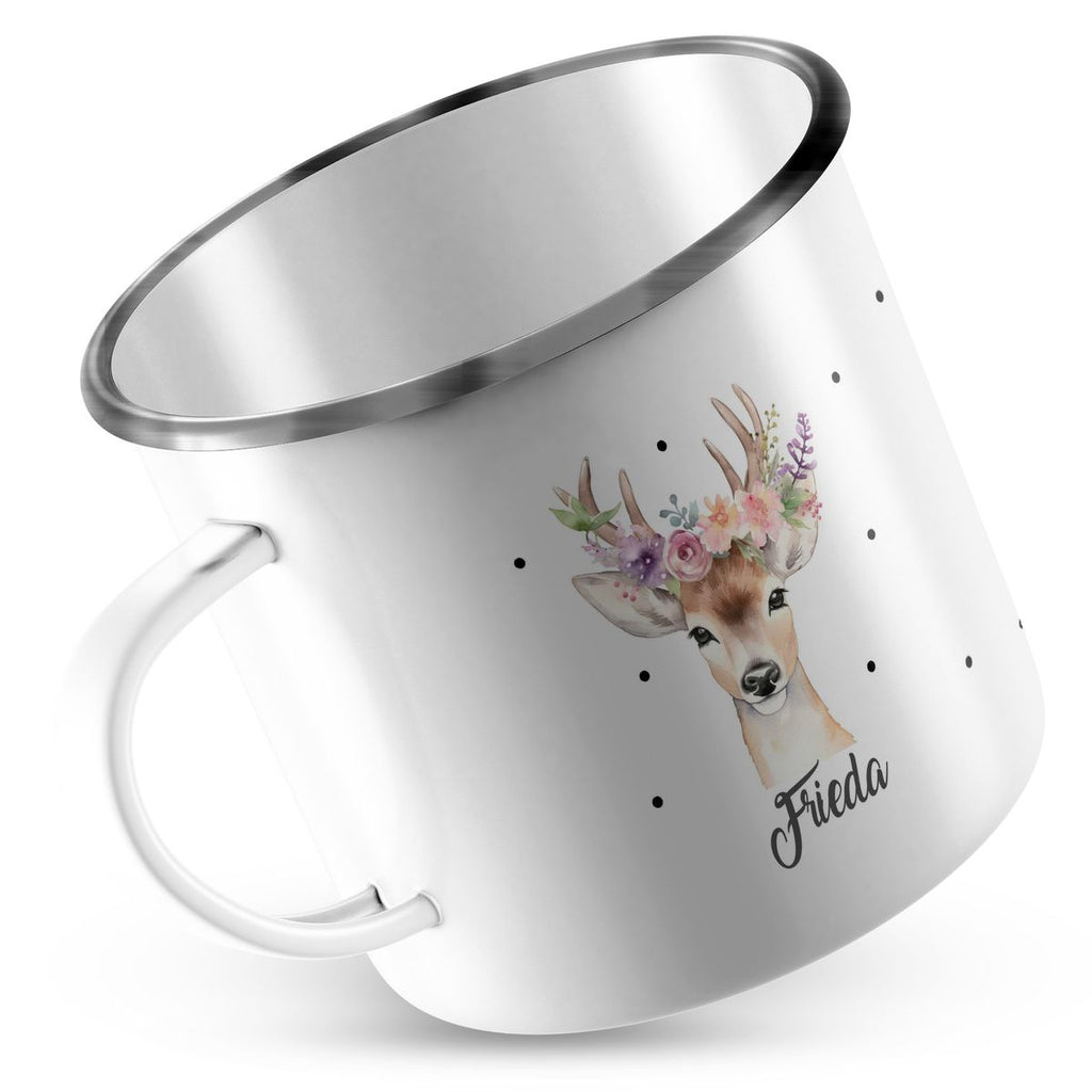 Emaille Tasse Reh mit Blumen - von Mikalino