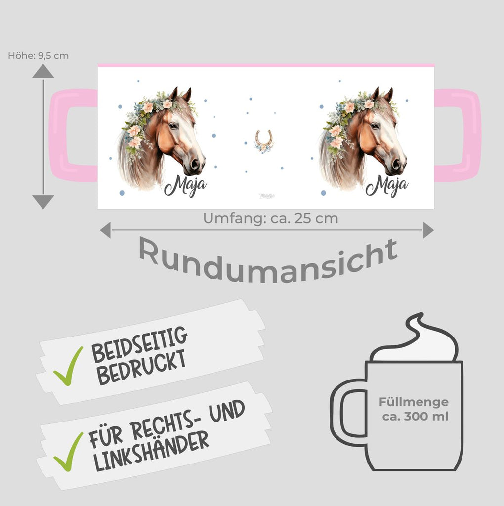 Keramik Tasse Pferd mit Blumen und Wunschname - von Mikalino