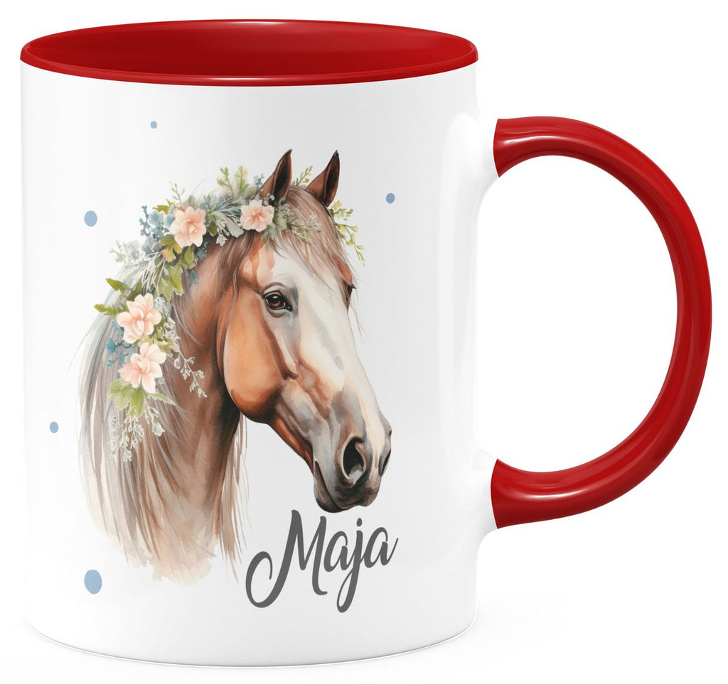 Keramik Tasse Pferd mit Blumen und Wunschname - von Mikalino