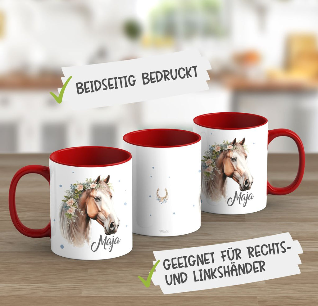 Keramik Tasse Pferd mit Blumen und Wunschname - von Mikalino