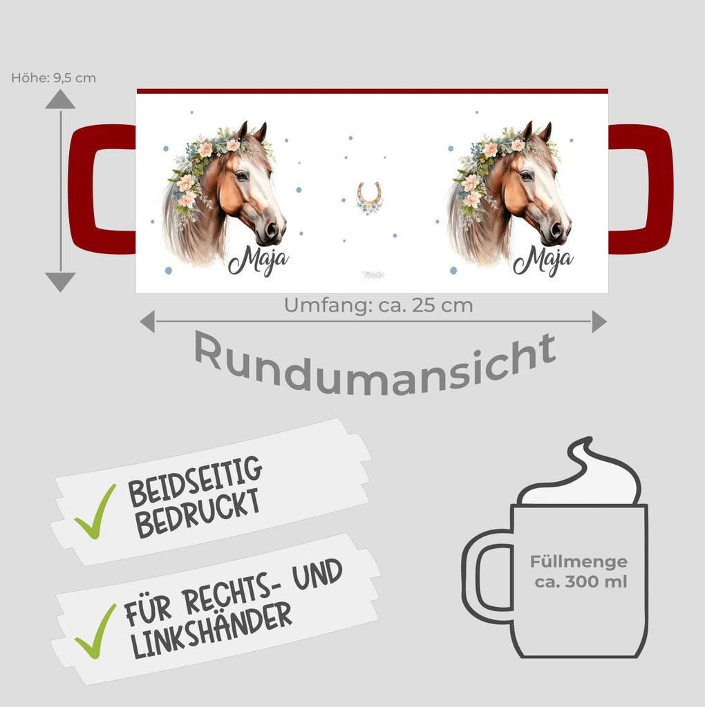 Keramik Tasse Pferd mit Blumen und Wunschname - von Mikalino