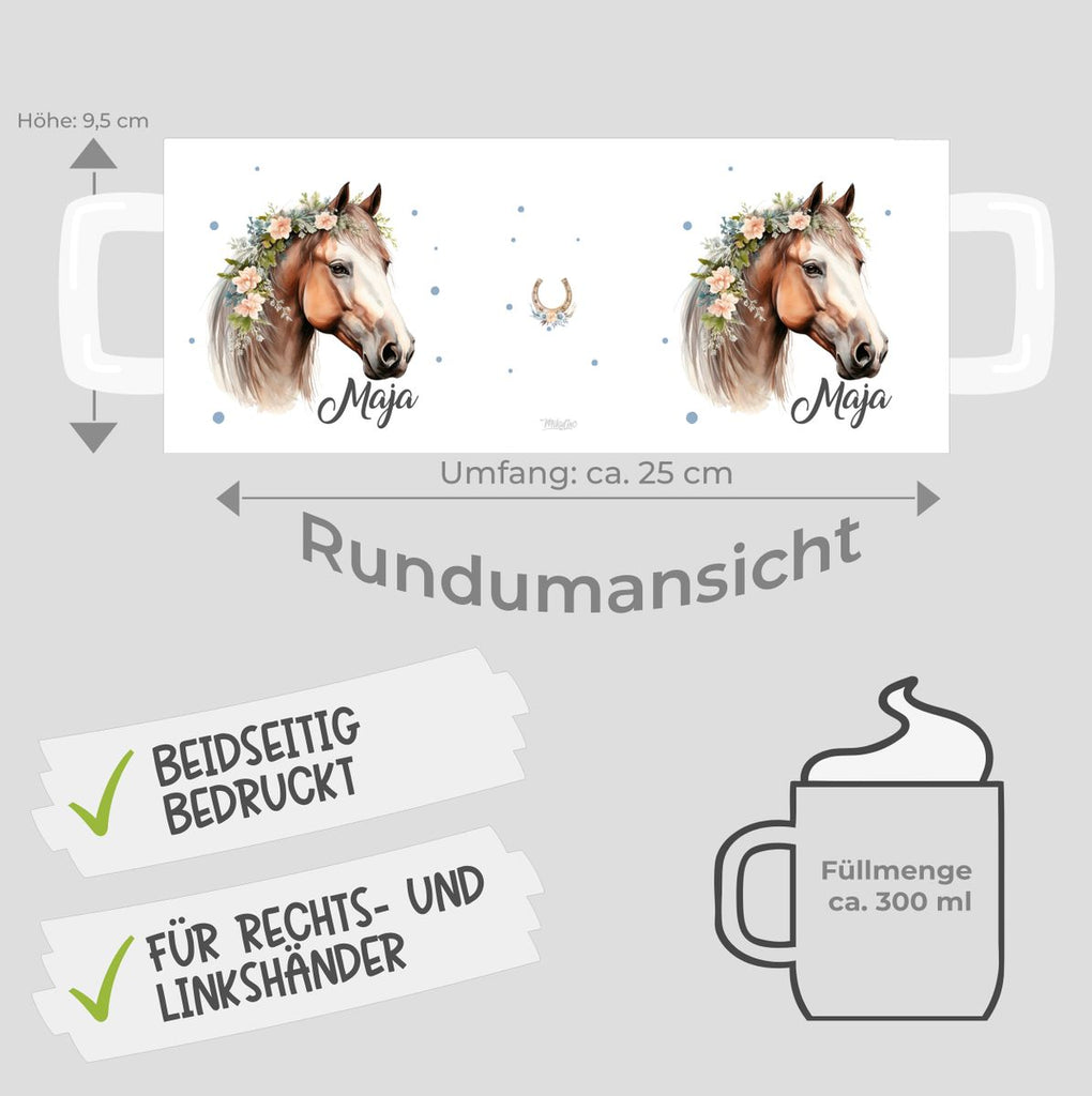 Keramik Tasse Pferd mit Blumen und Wunschname - von Mikalino