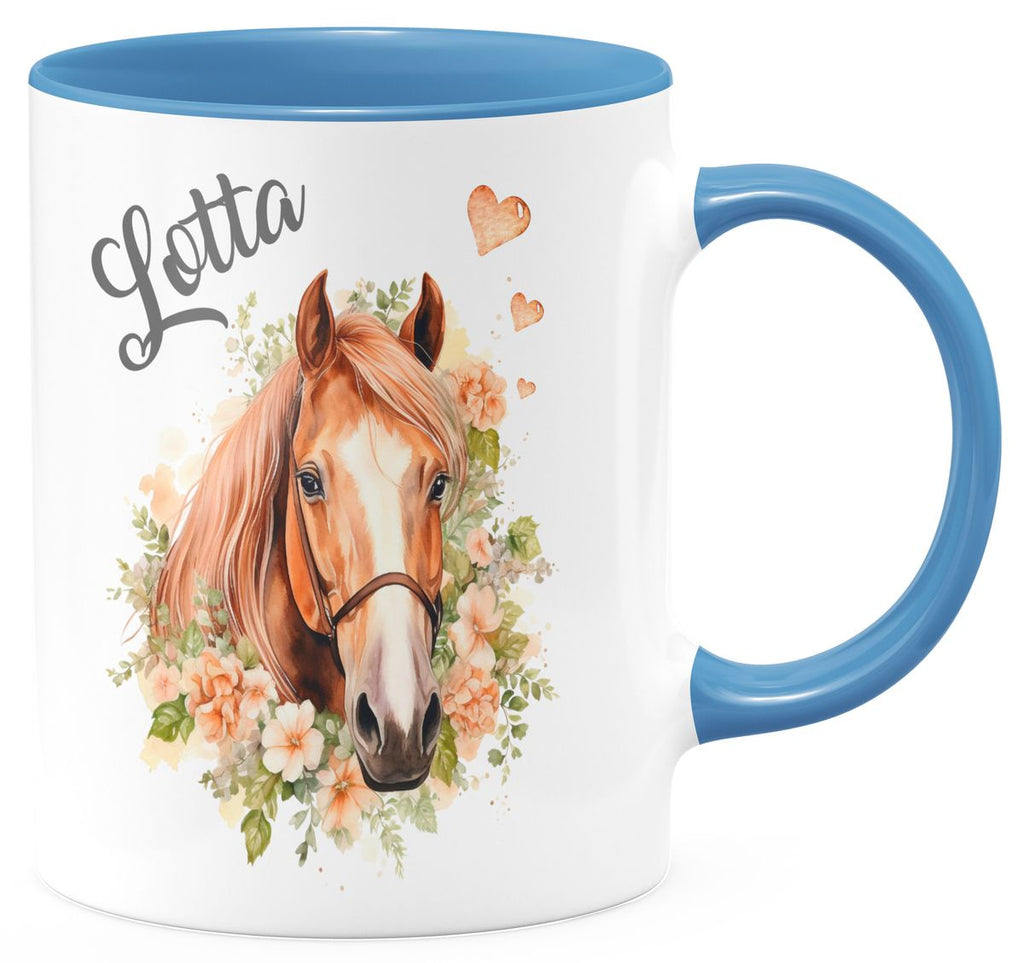 Keramik Tasse Pferd mit Blumen und Wunschname - von Mikalino