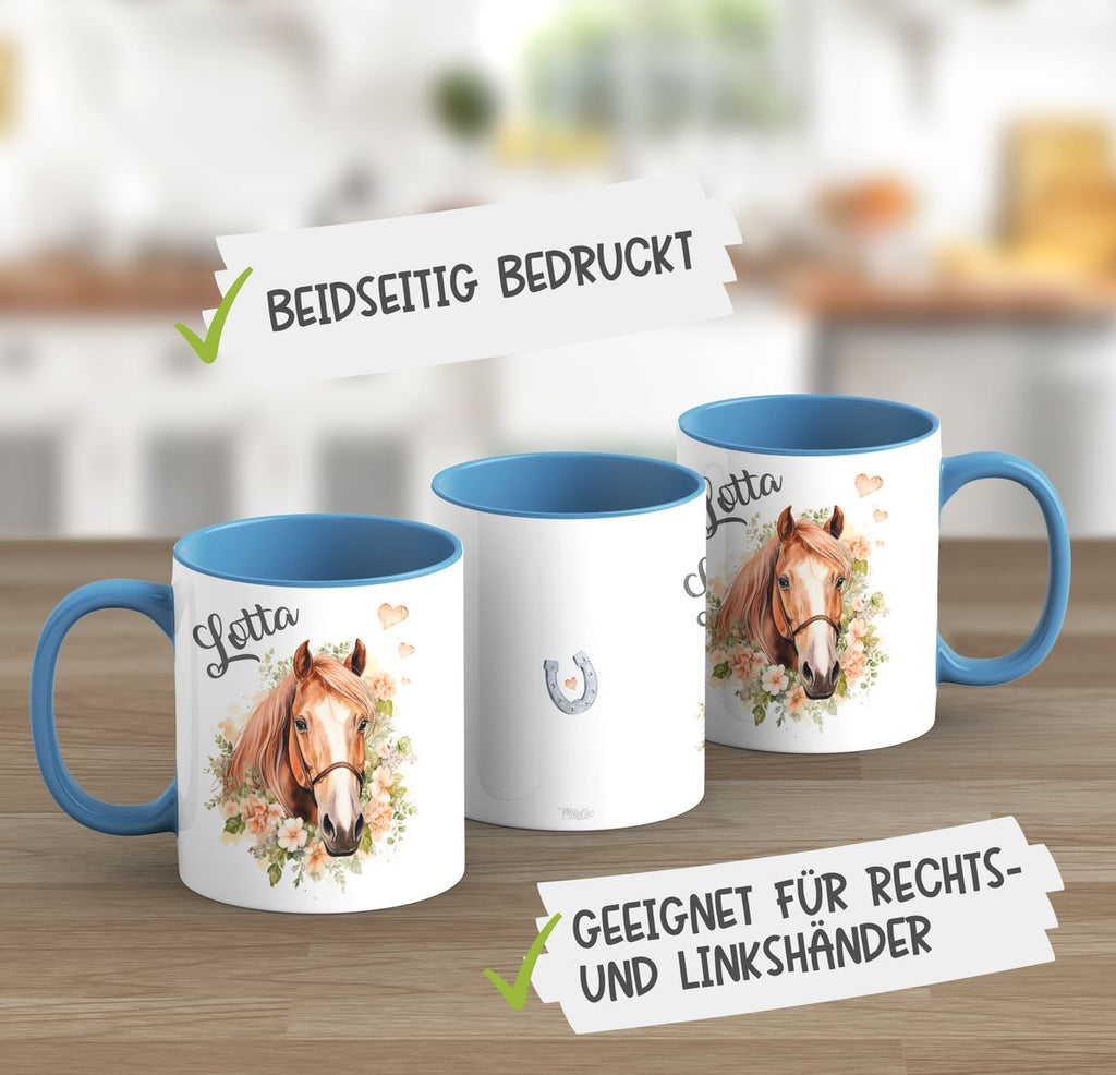 Keramik Tasse Pferd mit Blumen und Wunschname - von Mikalino