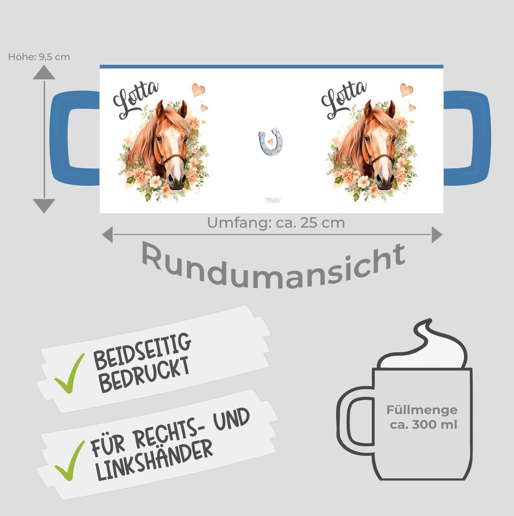 Keramik Tasse Pferd mit Blumen und Wunschname - von Mikalino