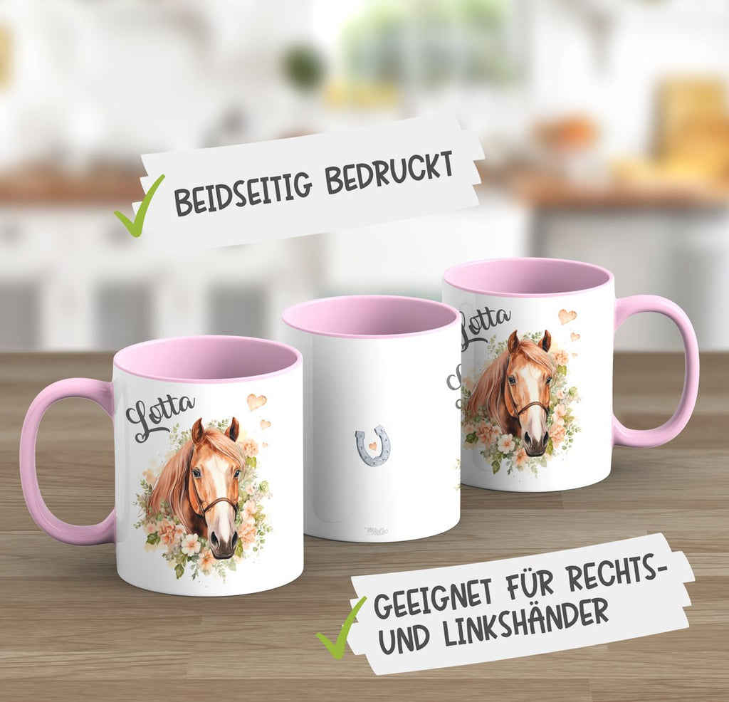 Keramik Tasse Pferd mit Blumen und Wunschname - von Mikalino