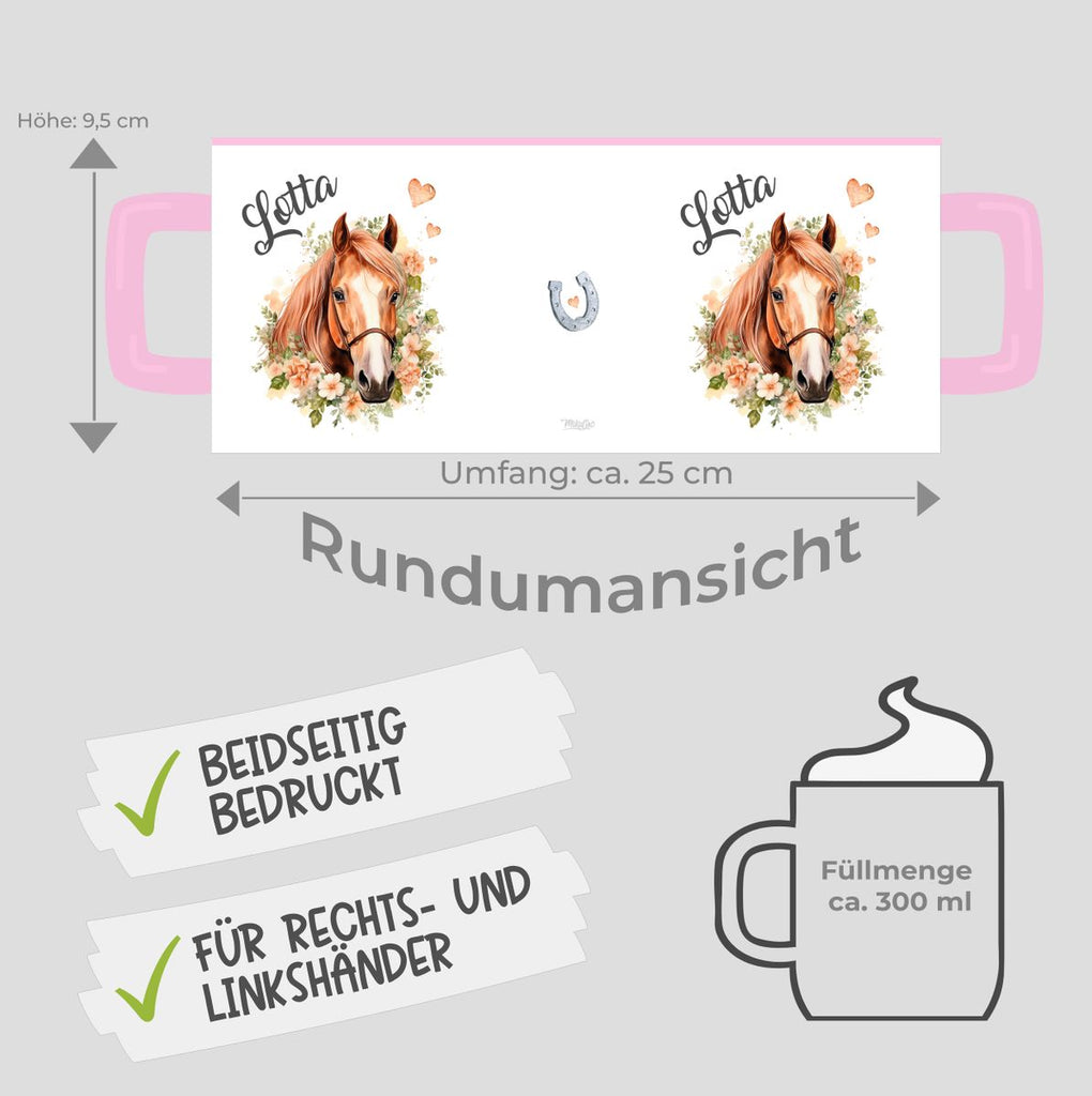 Keramik Tasse Pferd mit Blumen und Wunschname - von Mikalino