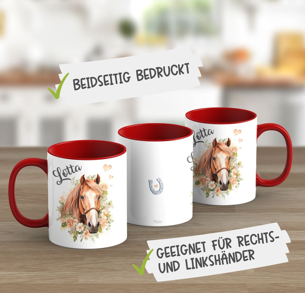 Keramik Tasse Pferd mit Blumen und Wunschname - von Mikalino