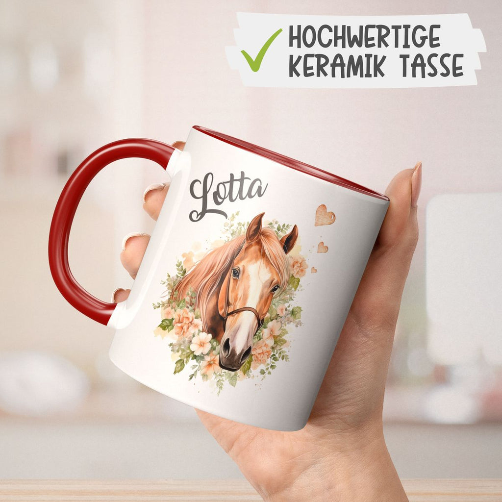 Keramik Tasse Pferd mit Blumen und Wunschname - von Mikalino