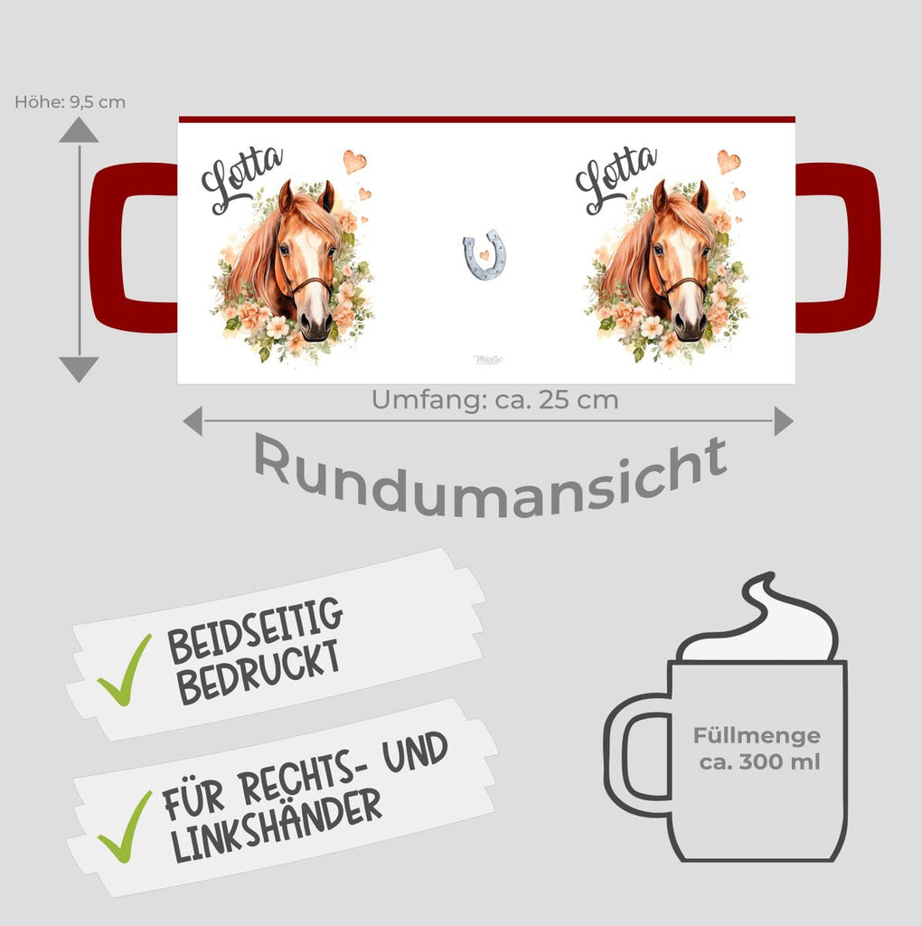 Keramik Tasse Pferd mit Blumen und Wunschname - von Mikalino