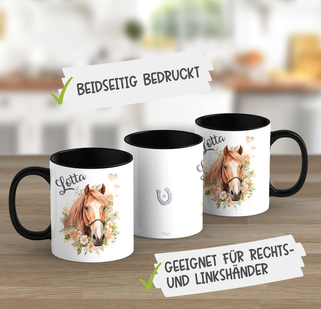 Keramik Tasse Pferd mit Blumen und Wunschname - von Mikalino