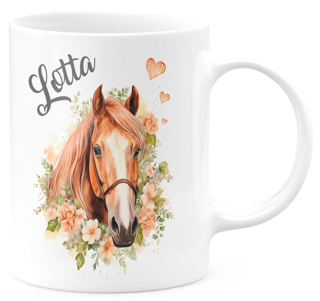 Keramik Tasse Pferd mit Blumen und Wunschname - von Mikalino