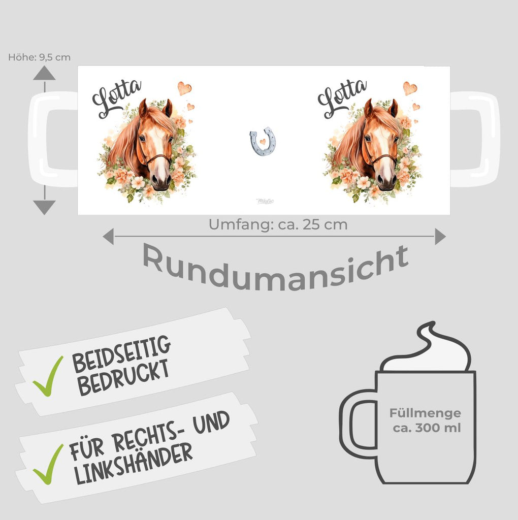 Keramik Tasse Pferd mit Blumen und Wunschname - von Mikalino