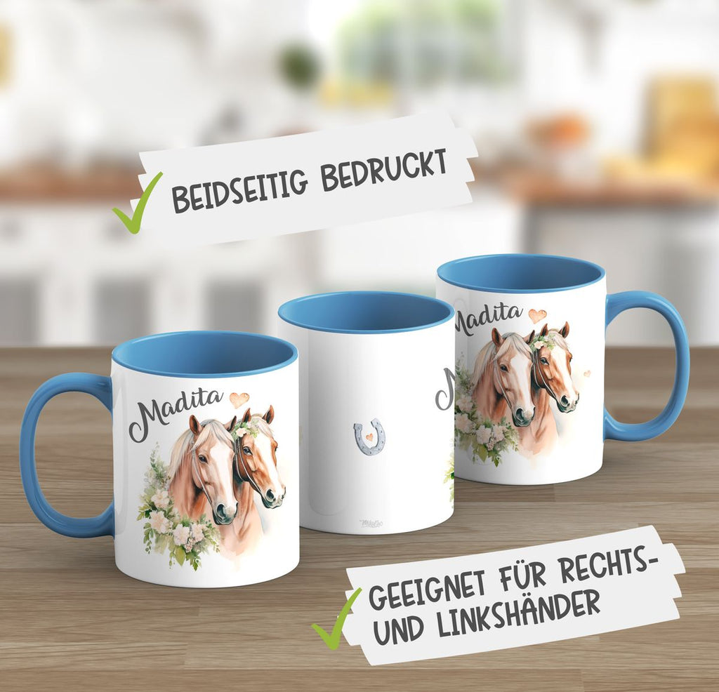 Keramik Tasse Pferd mit Blumen und Wunschname - von Mikalino