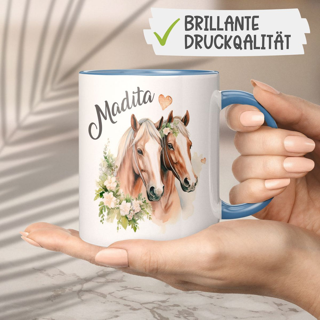 Keramik Tasse Pferd mit Blumen und Wunschname - von Mikalino