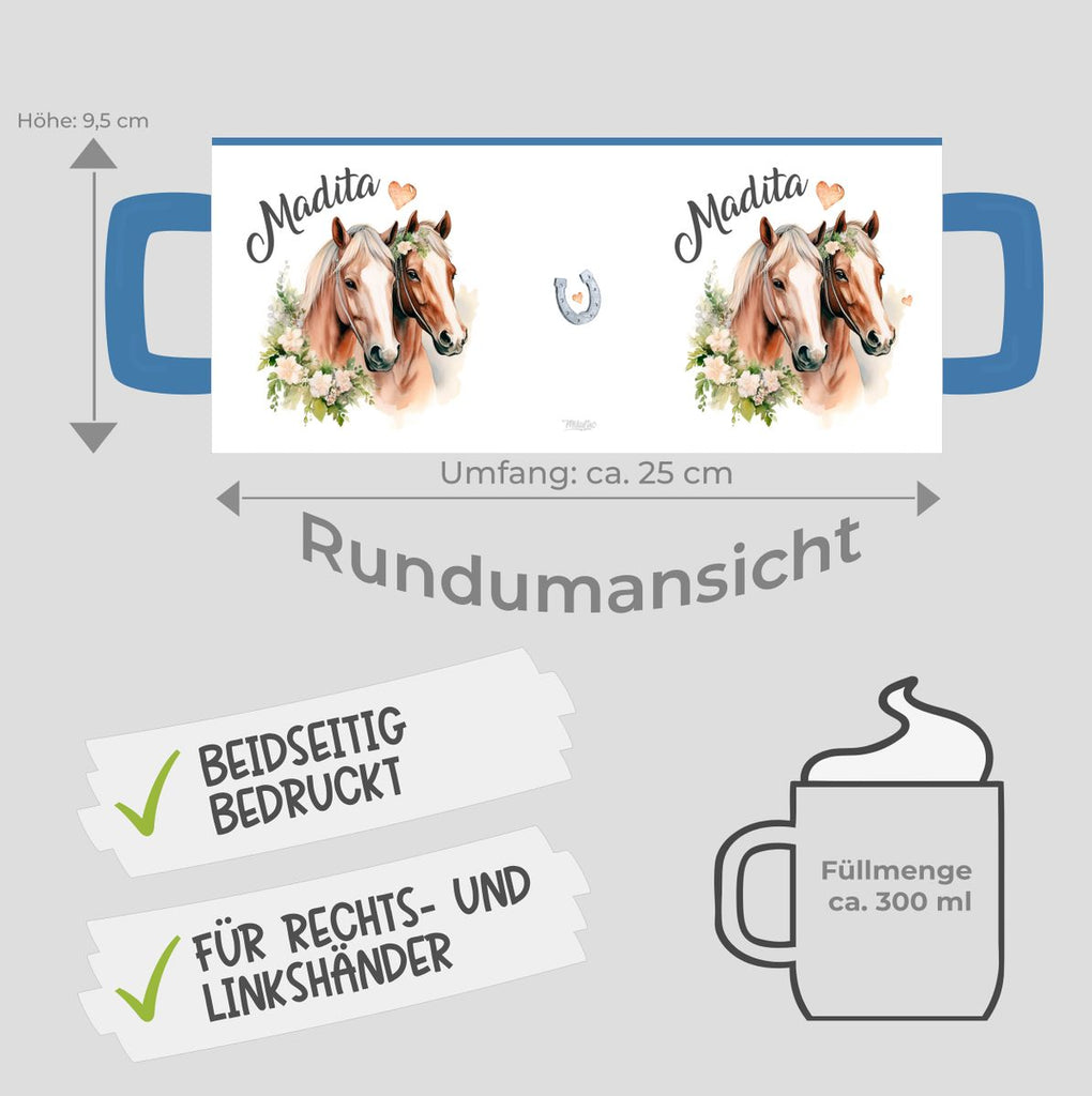 Keramik Tasse Pferd mit Blumen und Wunschname - von Mikalino