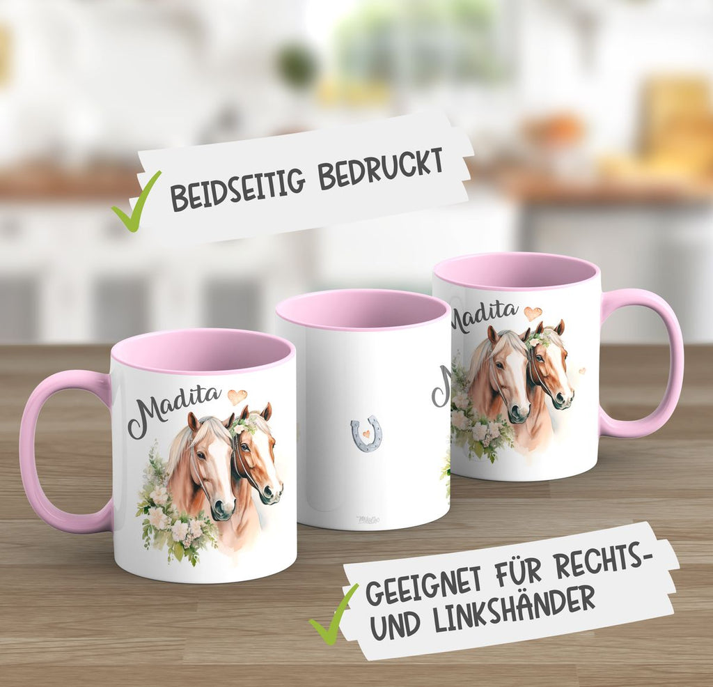 Keramik Tasse Pferd mit Blumen und Wunschname - von Mikalino