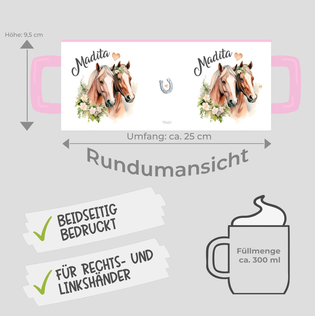 Keramik Tasse Pferd mit Blumen und Wunschname - von Mikalino