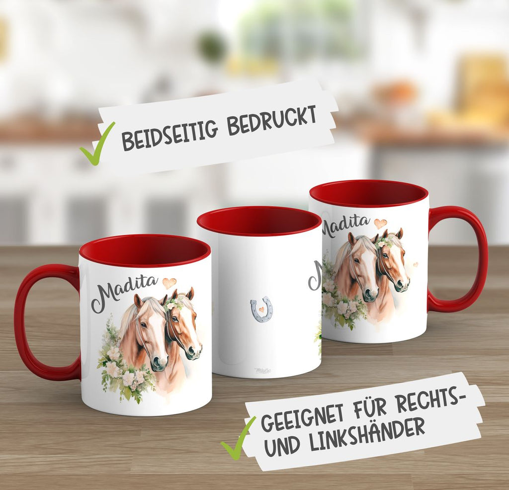 Keramik Tasse Pferd mit Blumen und Wunschname - von Mikalino