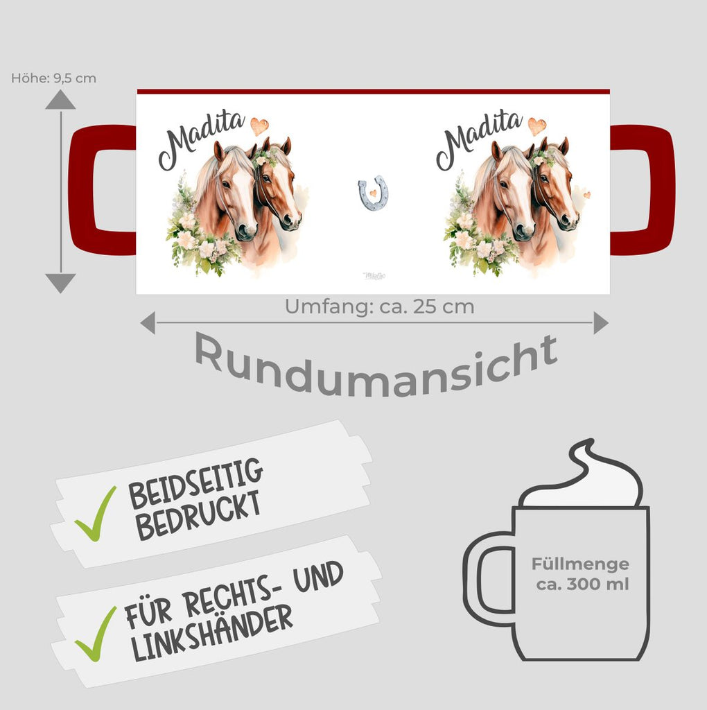 Keramik Tasse Pferd mit Blumen und Wunschname - von Mikalino