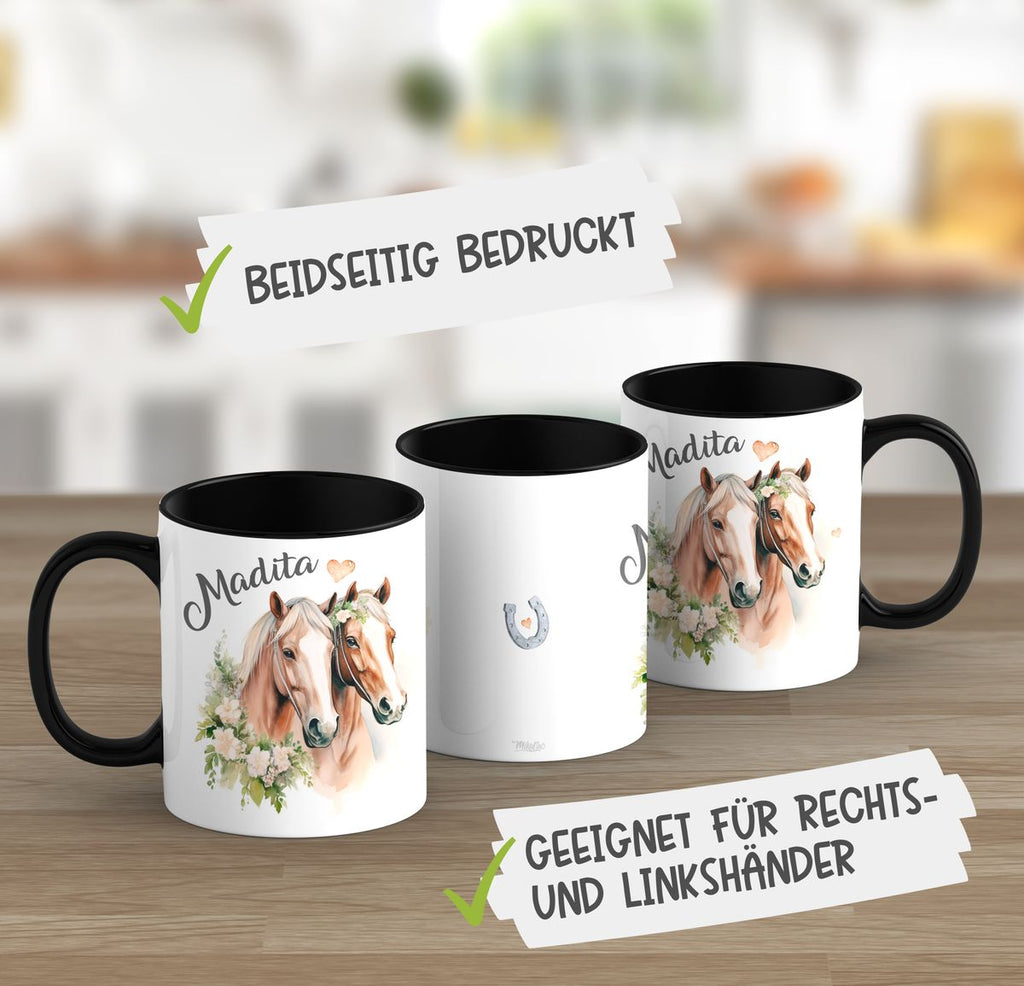 Keramik Tasse Pferd mit Blumen und Wunschname - von Mikalino