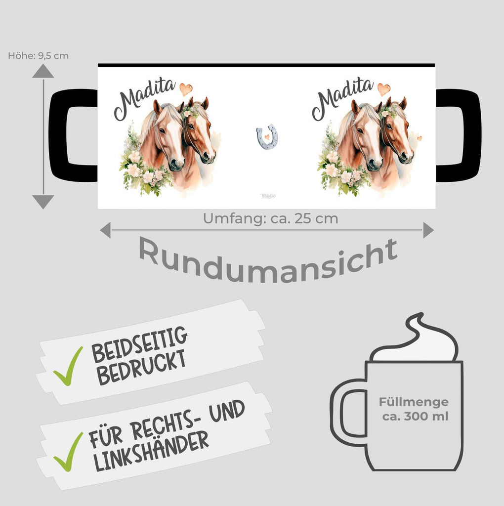 Keramik Tasse Pferd mit Blumen und Wunschname - von Mikalino