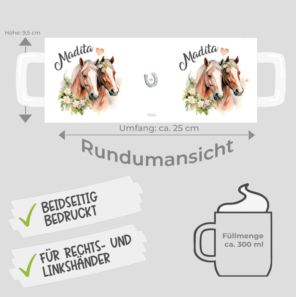 Keramik Tasse Pferd mit Blumen und Wunschname - von Mikalino