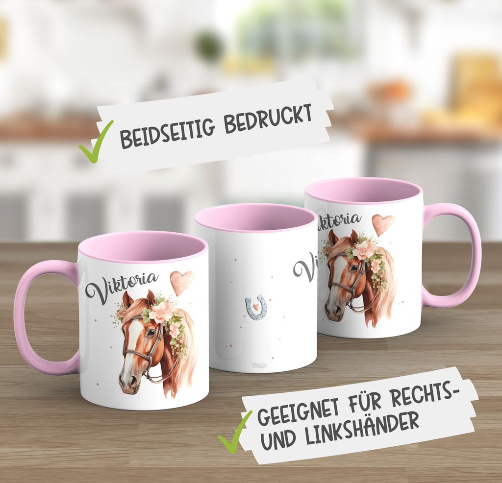 Keramik Tasse Pferd mit Blumen und Wunschname - von Mikalino