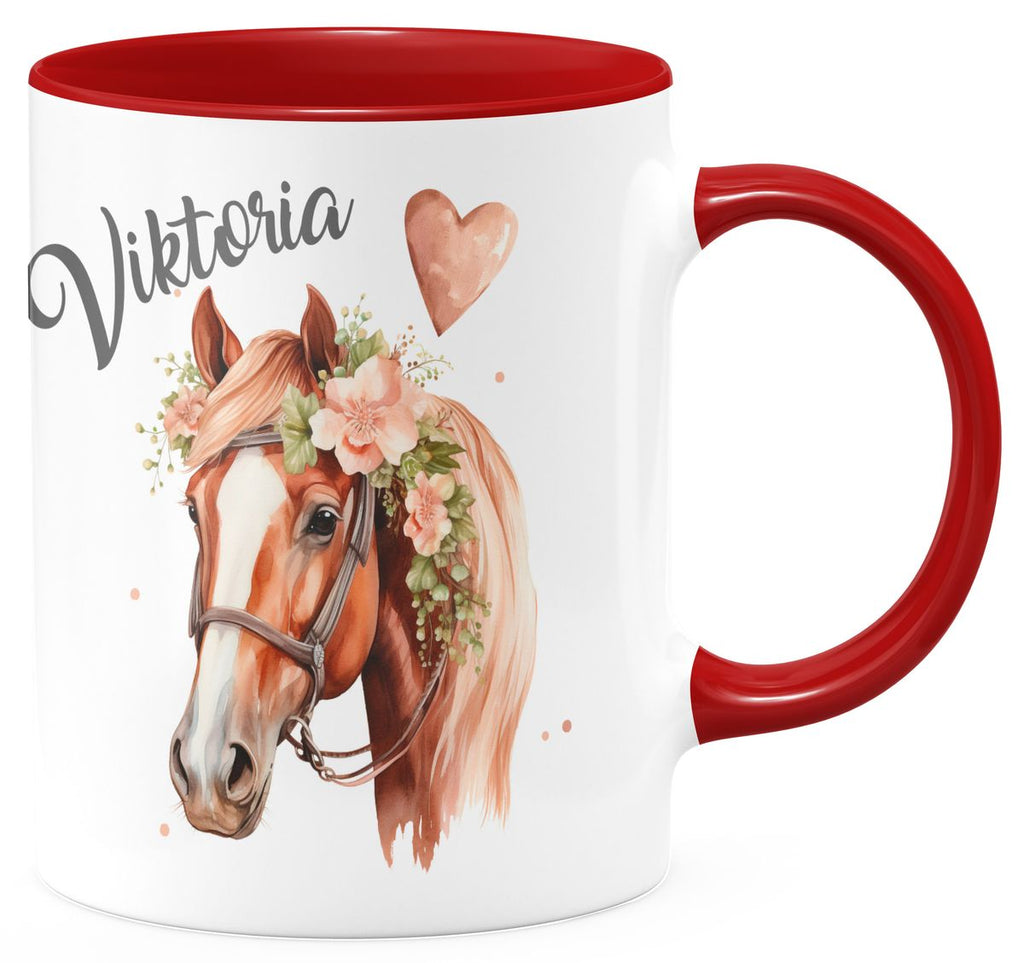 Keramik Tasse Pferd mit Blumen und Wunschname - von Mikalino