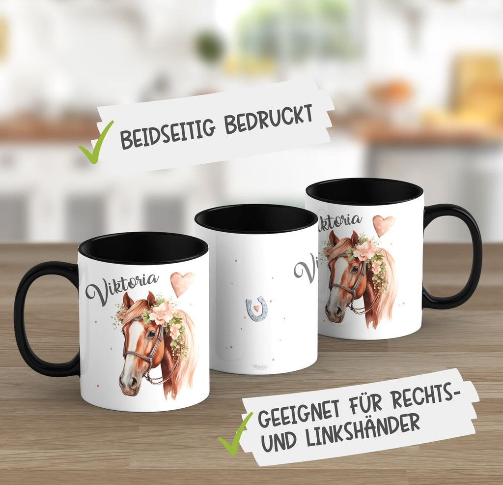 Keramik Tasse Pferd mit Blumen und Wunschname - von Mikalino