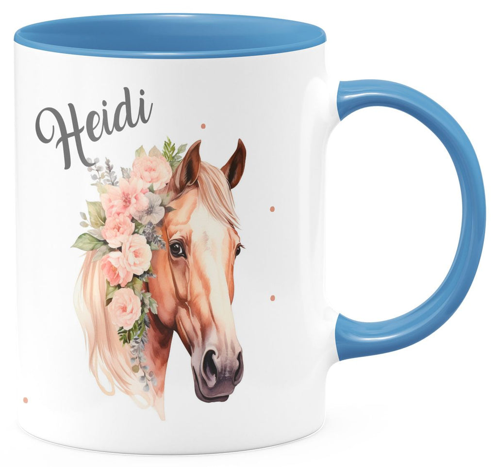 Keramik Tasse Pferd mit Blumen und Wunschname - von Mikalino