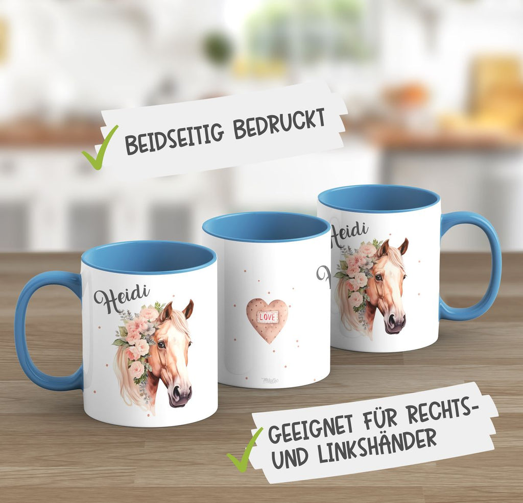 Keramik Tasse Pferd mit Blumen und Wunschname - von Mikalino