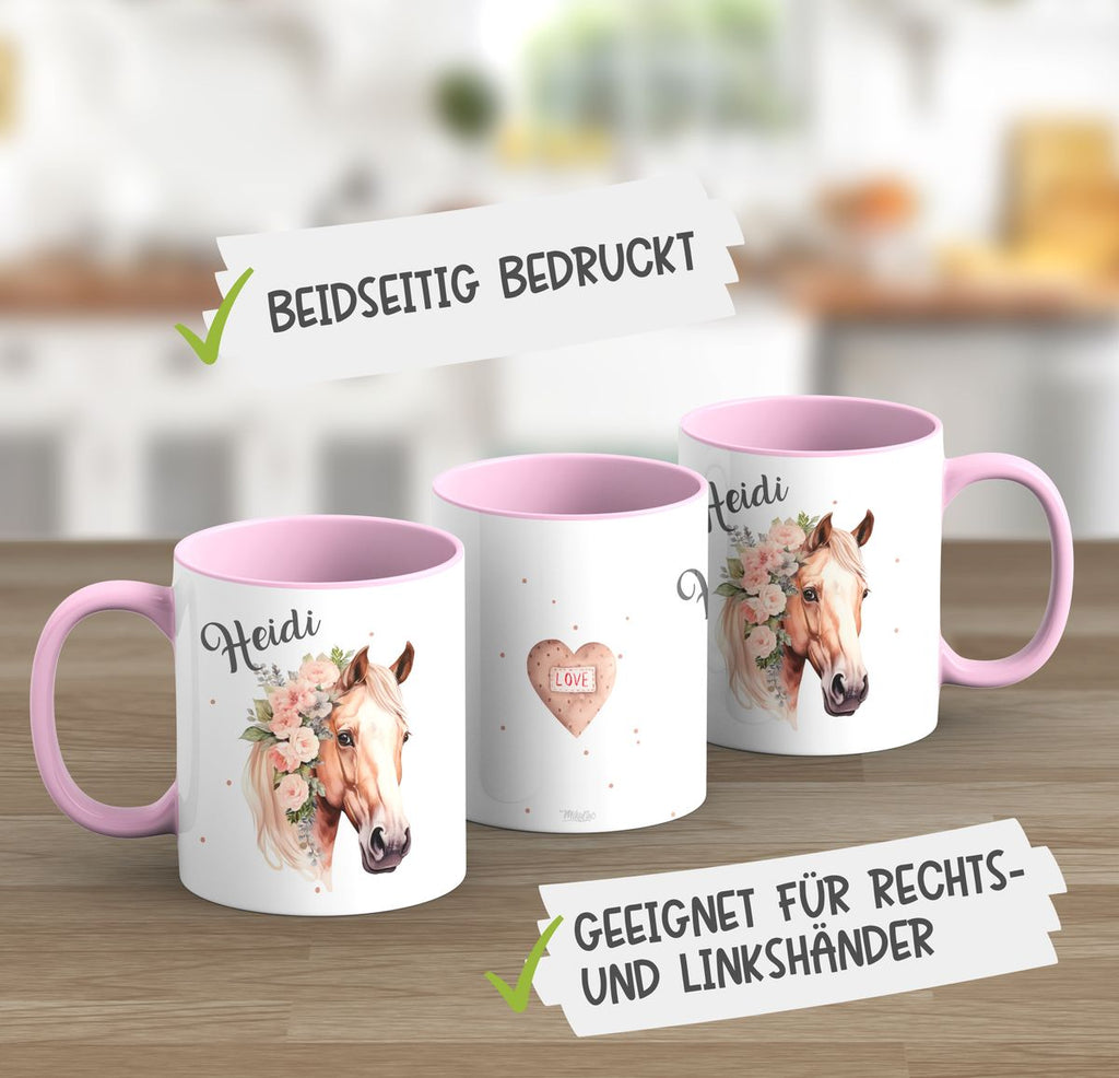 Keramik Tasse Pferd mit Blumen und Wunschname - von Mikalino