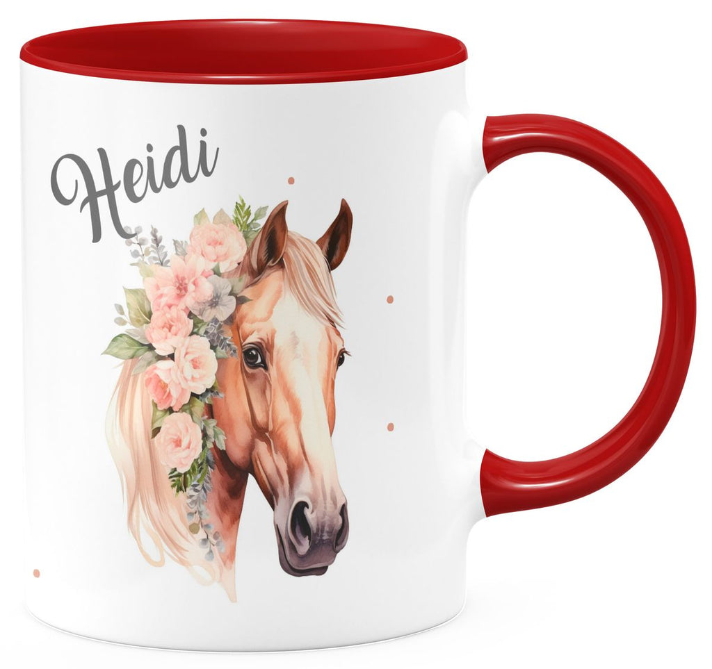 Keramik Tasse Pferd mit Blumen und Wunschname - von Mikalino