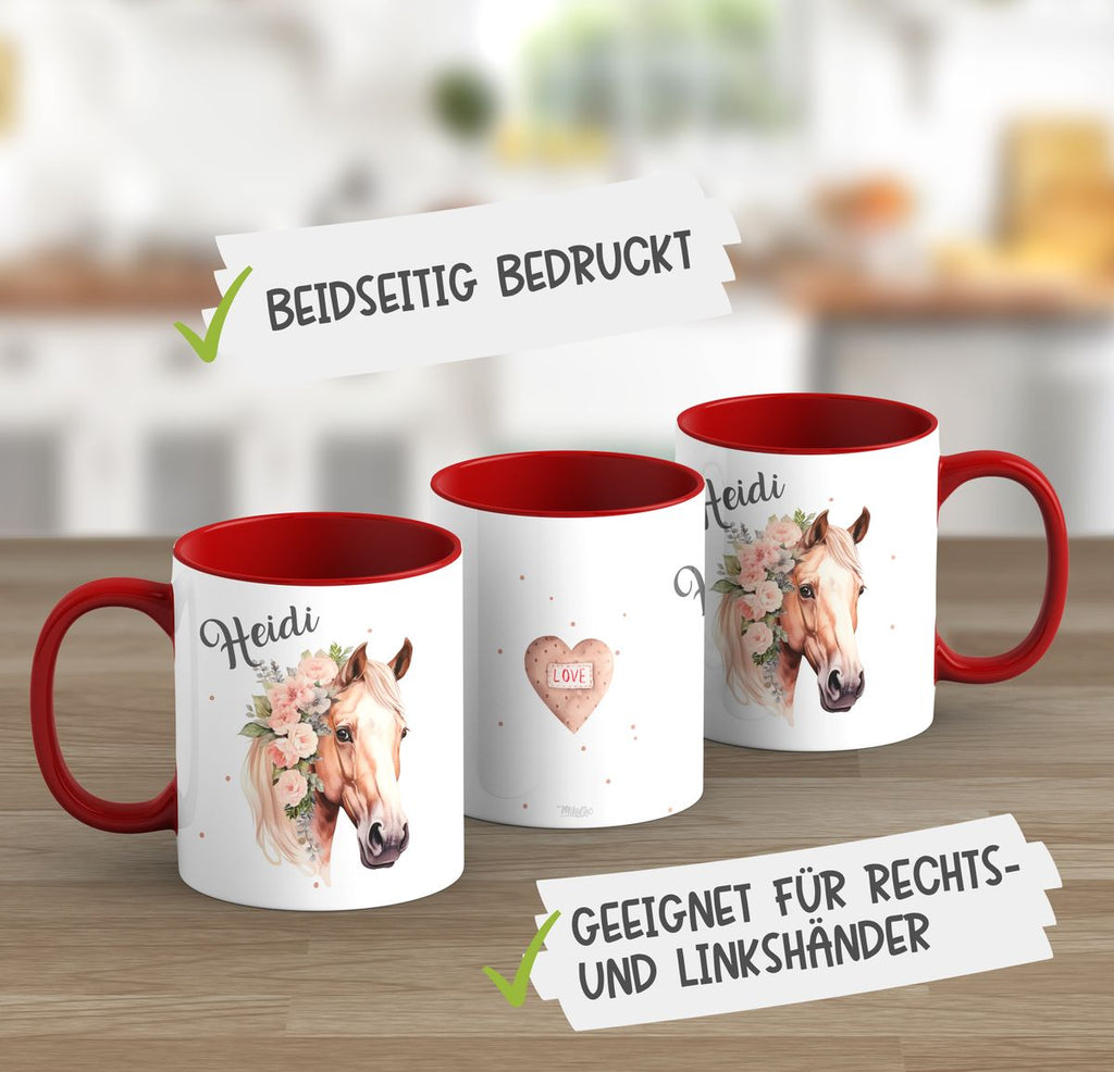 Keramik Tasse Pferd mit Blumen und Wunschname - von Mikalino