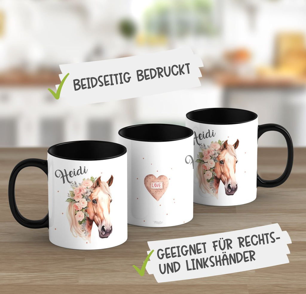 Keramik Tasse Pferd mit Blumen und Wunschname - von Mikalino