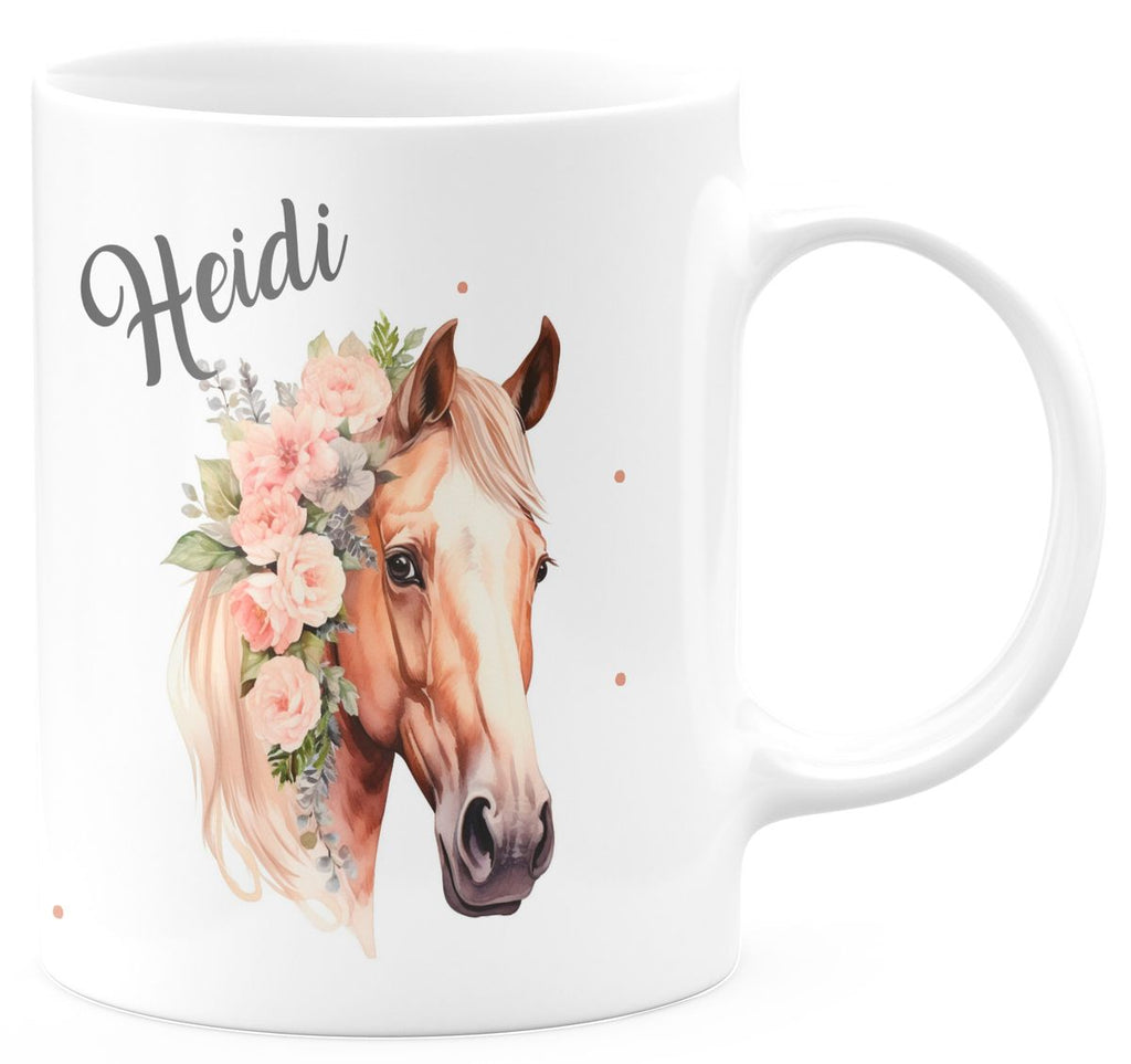 Keramik Tasse Pferd mit Blumen und Wunschname - von Mikalino