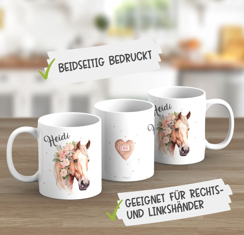 Keramik Tasse Pferd mit Blumen und Wunschname - von Mikalino