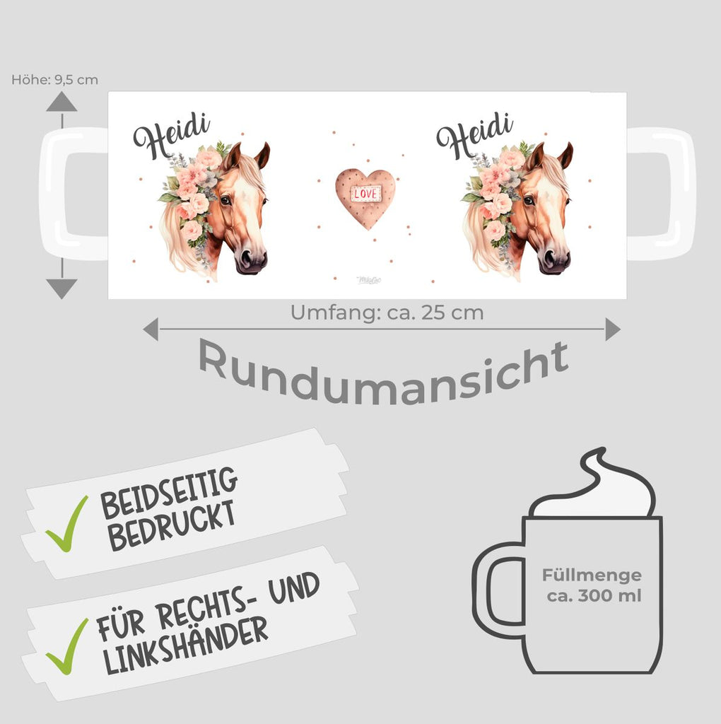 Keramik Tasse Pferd mit Blumen und Wunschname - von Mikalino