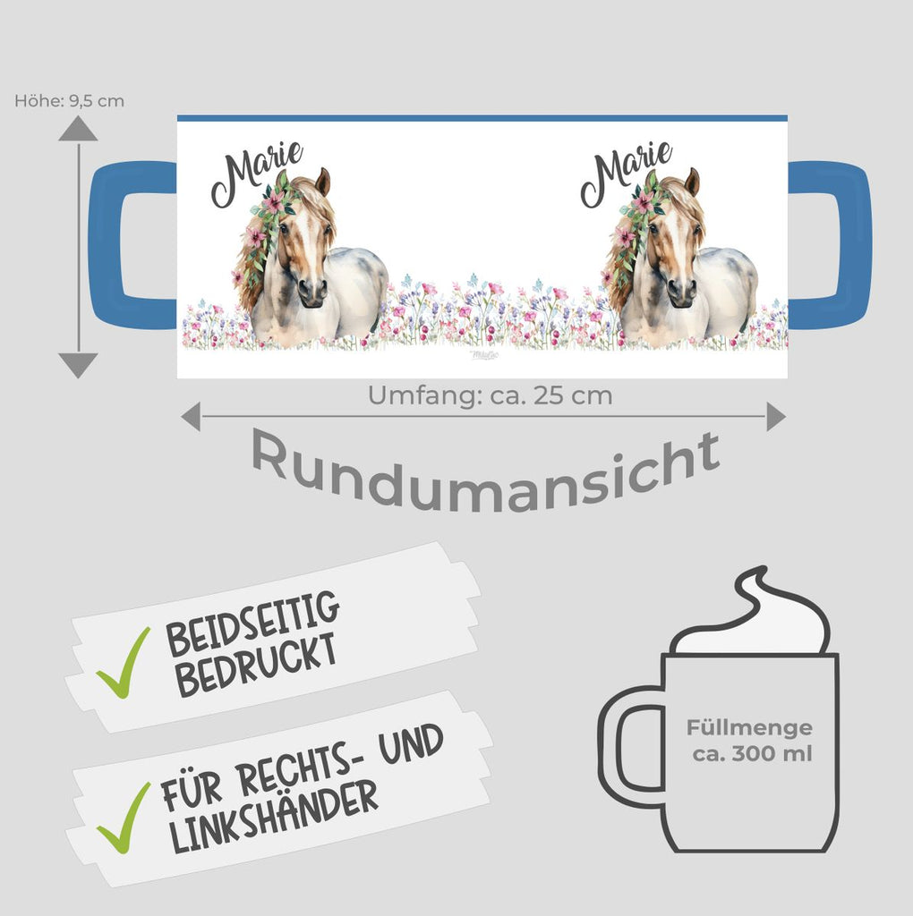 Keramik Tasse Pferd mit Blumen und Wunschname - von Mikalino