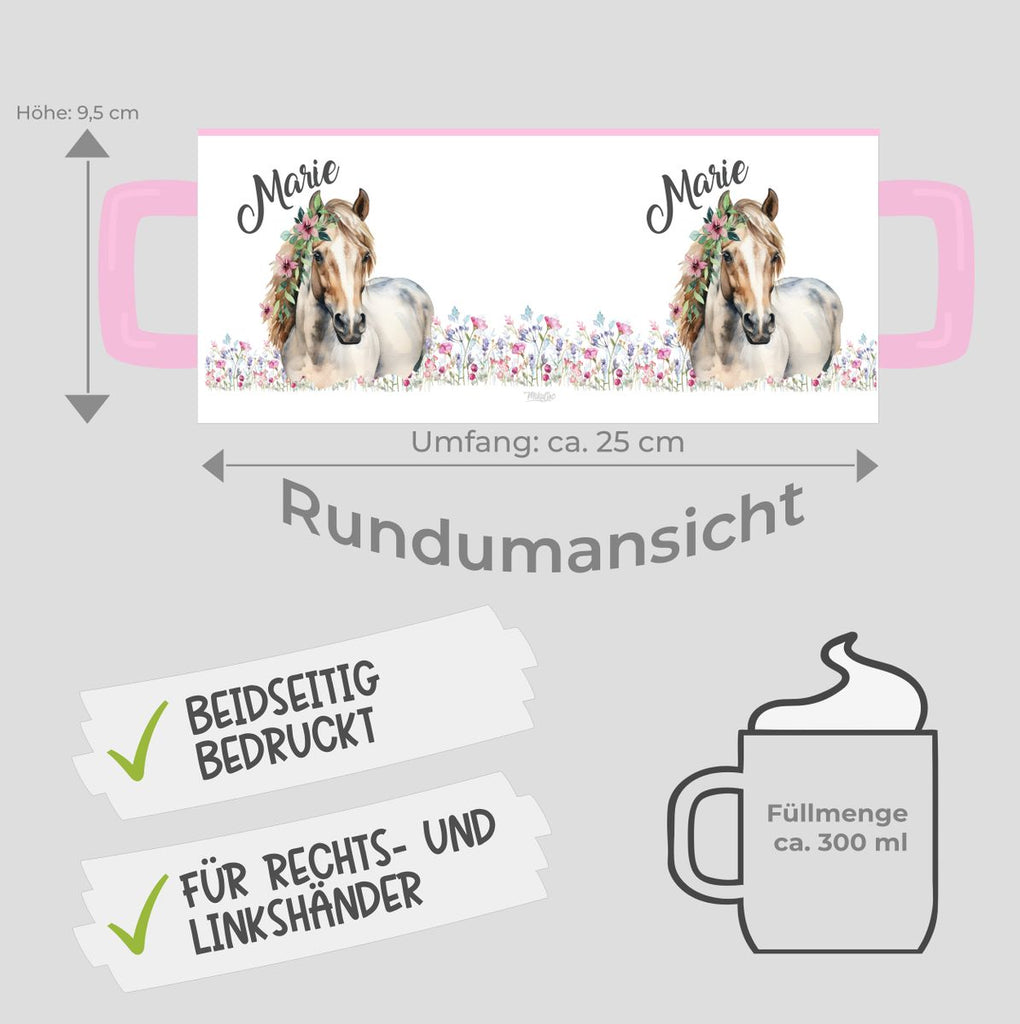 Keramik Tasse Pferd mit Blumen und Wunschname - von Mikalino