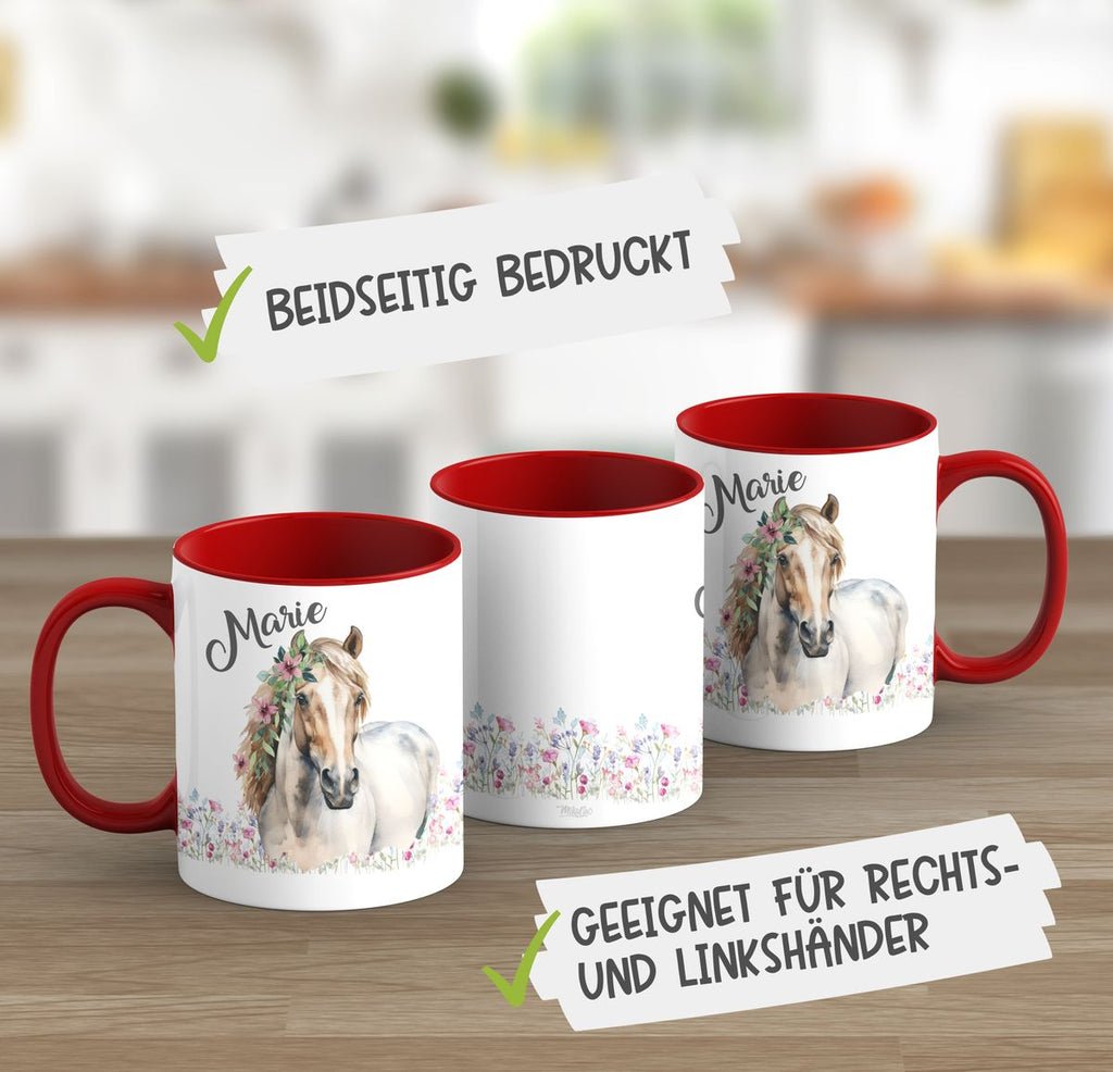 Keramik Tasse Pferd mit Blumen und Wunschname - von Mikalino