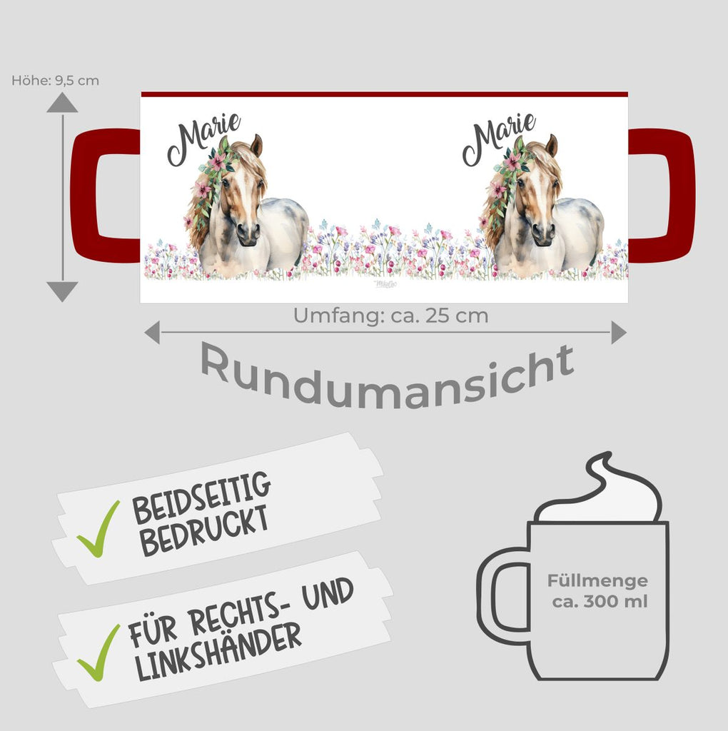 Keramik Tasse Pferd mit Blumen und Wunschname - von Mikalino