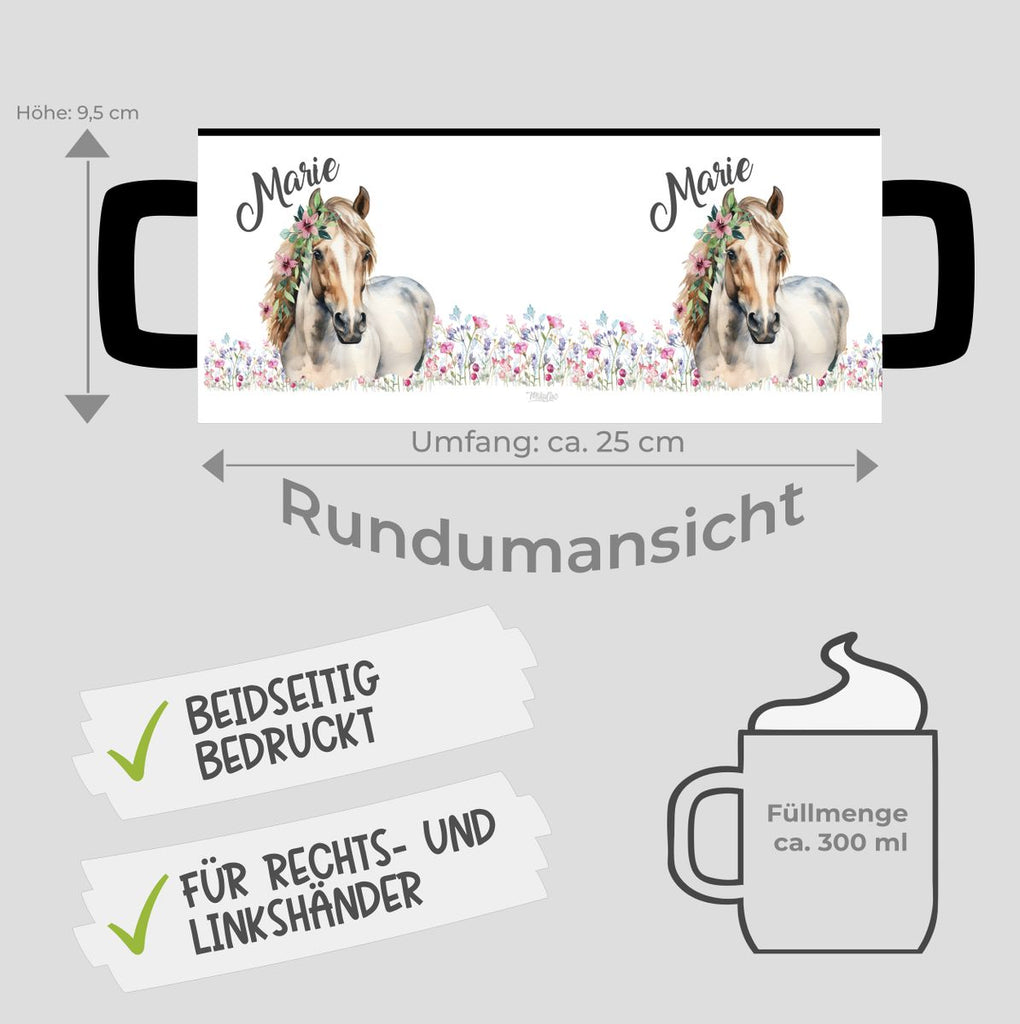 Keramik Tasse Pferd mit Blumen und Wunschname - von Mikalino