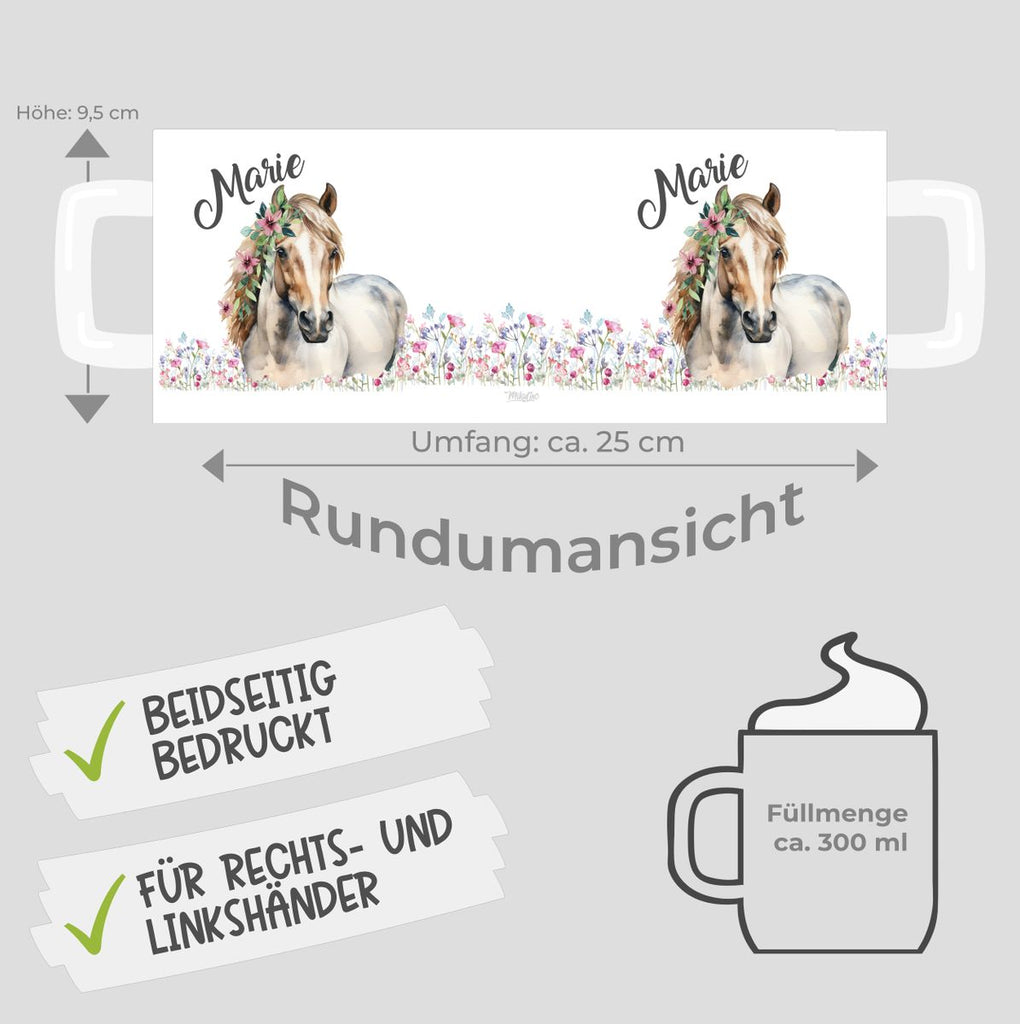 Keramik Tasse Pferd mit Blumen und Wunschname - von Mikalino