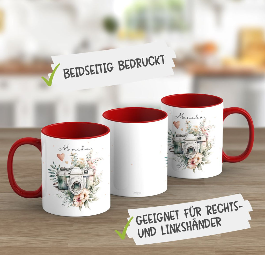 Keramik Tasse Kamera mit Blumen mit Wunschname - von Mikalino