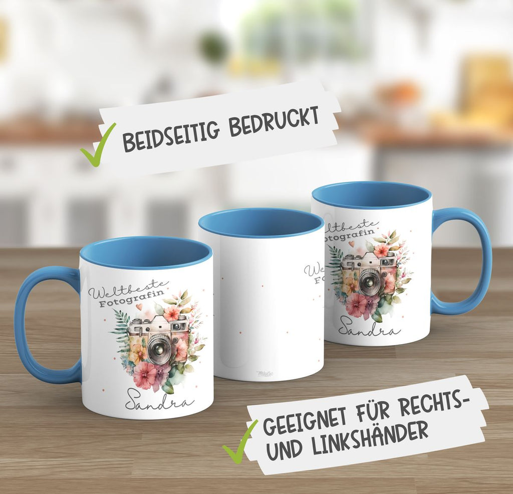 Keramik Tasse Weltbeste Fotografin Kamera mit Wunschname - von Mikalino